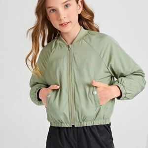 Girls Elastic Hem Raglan Sleeve Bomber Jacket